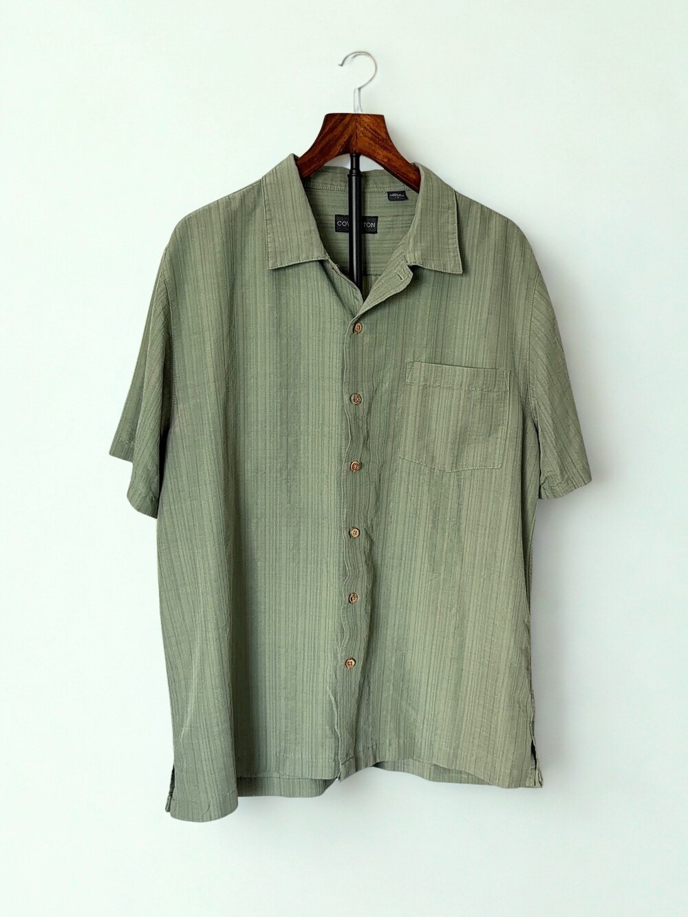 Covington Men's Large Sage Green Textured Rayon Button Up Shirt Short Sleeve